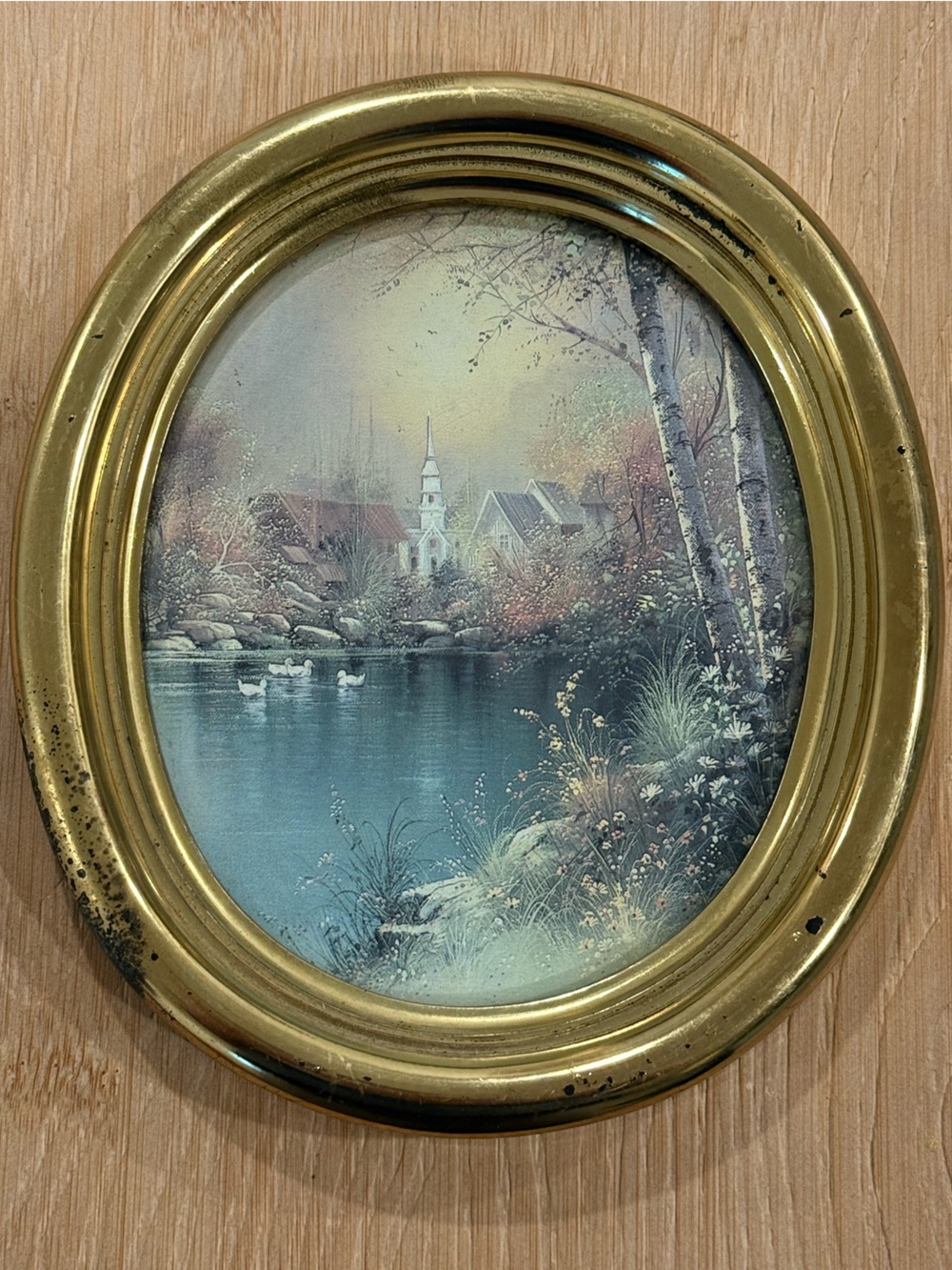 Vintage Homco Wall Plaque Swans Church Cottagecore Oval Gallery Wall Nostalgic